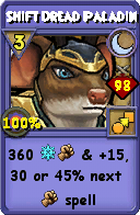 Wizard101 Moon spell card: Shift Dread Paladin, Spell ID 8411