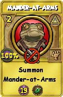 Wizard101 Myth spell card: Mander-at-Arms, Spell ID 8443