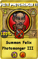 Wizard101 Myth spell card: Felix Photomonger III, Spell ID 8564
