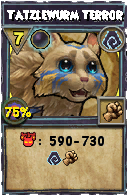 Wizard101 Shadow spell card: Tatzlewurm Terror, Spell ID 8595