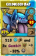Wizard101 Ice spell card: Coldblood Bat, Spell ID 8603