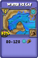 Wizard101 Ice spell card: Winter Ice Cat, Spell ID 8679