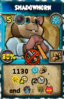 Wizard101 Ice spell card: Shadowhorn, Spell ID 8777