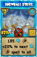 Wizard101 Ice spell card: Snowball Strike, Spell ID 8799