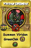 Wizard101 Myth spell card: Viridan GreenOak, Spell ID 8816
