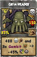 Wizard101 Death spell card: Grim Reader, Spell ID 8845