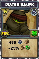 Wizard101 Shadow spell card: Death Ninja Pig, Spell ID 8856