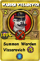 Wizard101 Myth spell card: Warden Vissarovich, Spell ID 8883