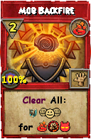 Wizard101 Fire spell card: Mob Backfire, Spell ID 8970