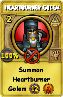 Wizard101 Myth spell card: Heartburner Golem, Spell ID 8999