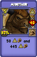 Wizard101 Myth spell card: Minotaur, Spell ID 8147