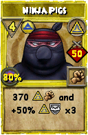 Wizard101 Myth spell card: Ninja Pigs, Spell ID 8081
