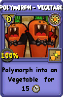 Wizard101 Sun spell card: Polymorph - Vegetable, Spell ID 8312