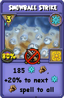 Wizard101 Ice spell card: Snowball Strike, Spell ID 8803
