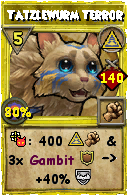 Wizard101 Myth spell card: Tatzlewurm Terror, Spell ID 8674
