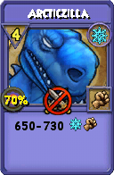 Wizard101 Ice spell card: Arcticzilla, Spell ID 9035
