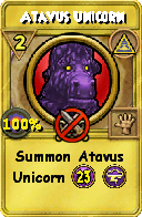 Wizard101 Myth spell card: Atavus Unicorn, Spell ID 9064