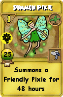 Wizard101 Gardening spell card: Summon Pixie, Spell ID 9094