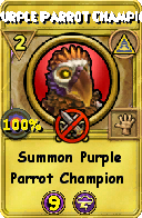 Wizard101 Myth spell card: Purple Parrot Champion, Spell ID 9187