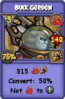 Wizard101 Fire spell card: Buck Gordon, Spell ID 9409
