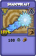 Wizard101 Shadow spell card: Shadowblast, Spell ID 9411