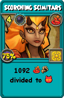 Wizard101 Fire spell card: Scorching Scimitars, Spell ID 9432