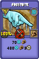 Wizard101 Ice spell card: Frostbite, Spell ID 9491