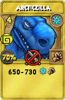 Wizard101 Ice spell card: Arcticzilla, Spell ID 9497