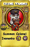 Wizard101 Myth spell card: Colonel Ivanenko, Spell ID 9499