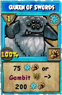 Wizard101 Ice spell card: Queen of Swords, Spell ID 9515