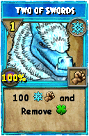 Wizard101 Ice spell card: Two of Swords, Spell ID 9516