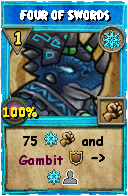 Wizard101 Ice spell card: Four of Swords, Spell ID 9520