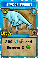 Wizard101 Ice spell card: Five of Swords, Spell ID 9527