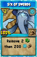 Wizard101 Ice spell card: Six of Swords, Spell ID 9529