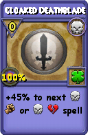 Wizard101 Death spell card: Cloaked Deathblade, Spell ID 9543