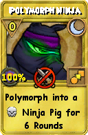 Wizard101 Moon spell card: Polymorph Ninja, Spell ID 9601