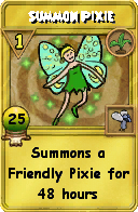 Wizard101 Gardening spell card: Summon Pixie, Spell ID 9644