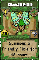 Wizard101 Gardening spell card: Summon Pixie, Spell ID 9645