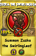 Wizard101 Myth spell card: Zuzka the SwirlingLeaf, Spell ID 9659