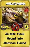 Wizard101 Fire spell card: Mutate Hound, Spell ID 9679