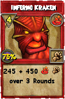 Wizard101 Fire spell card: Inferno Kraken, Spell ID 9696