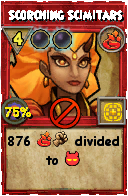 Wizard101 Fire spell card: Scorching Scimitars, Spell ID 9735