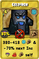 Wizard101 Ice spell card: Coldiron, Spell ID 9795