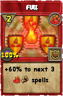Wizard101 Fire spell card: Fuel, Spell ID 9823