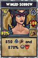 Wizard101 Shadow spell card: Winged Sorrow, Spell ID 9849