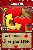 Wizard101 Fire spell card: Sacrifice, Spell ID 9894