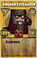 Wizard101 Sun spell card: Summon Locomaton, Spell ID 9900