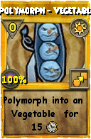 Wizard101 Sun spell card: Polymorph - Vegetable, Spell ID 9941