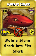 Wizard101 Storm spell card: Mutate Shark, Spell ID 9961