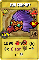 Wizard101 Fire spell card: Sun Serpent, Spell ID 9971